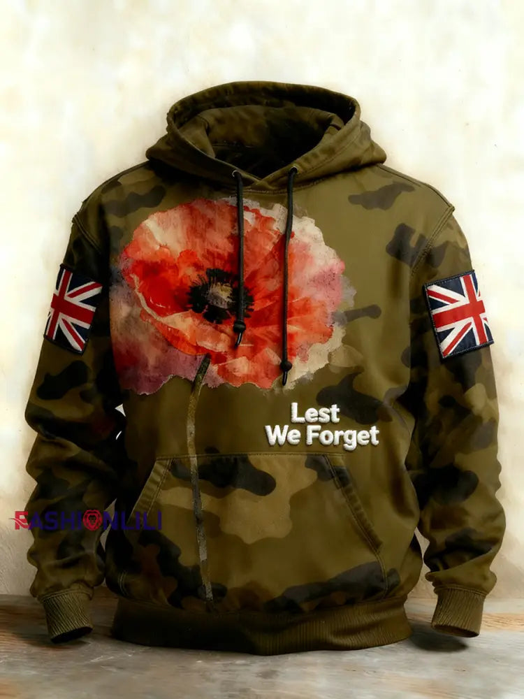 Men’s Remembrance Day Lest We Forget Hoodie with Pockets As picture / S