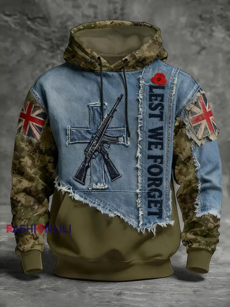 Men’s Remembrance Day Lest We Forget Hoodie with Pockets As picture / S