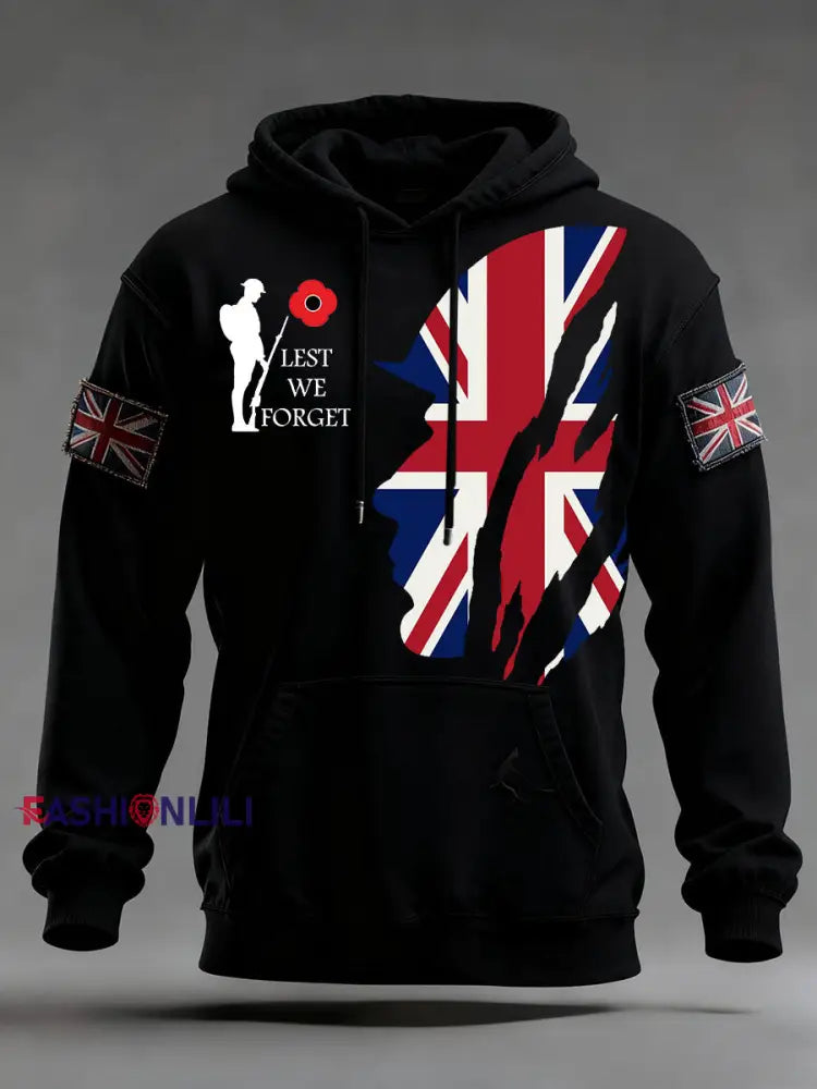 Men’s Remembrance Day Lest We Forget Oversized Drop-Shoulder Hoodie With Pockets Black / S