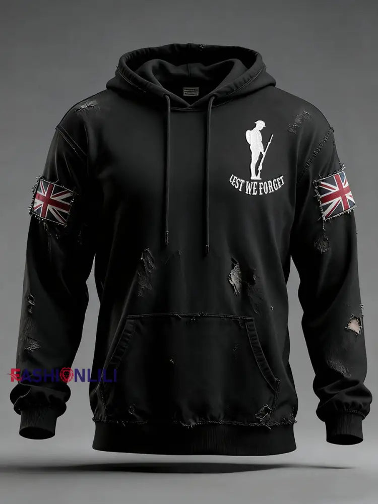 Men’s Remembrance Day Lest We Forget Oversized Drop-Shoulder Hoodie With Pockets Black / S