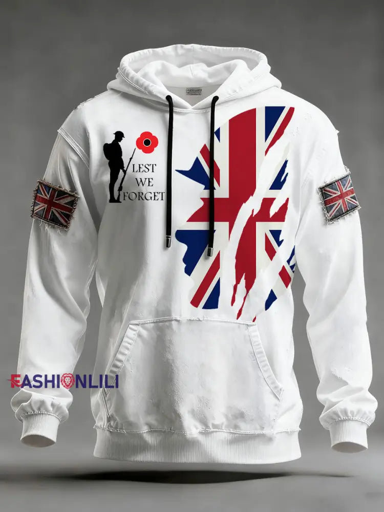 Men’s Remembrance Day Lest We Forget Oversized Drop-Shoulder Hoodie With Pockets White / S