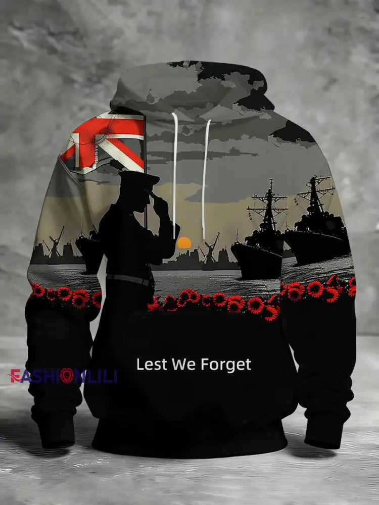 Men’s Remembrance Day Lest We Forget Printed Hoodie As picture / S