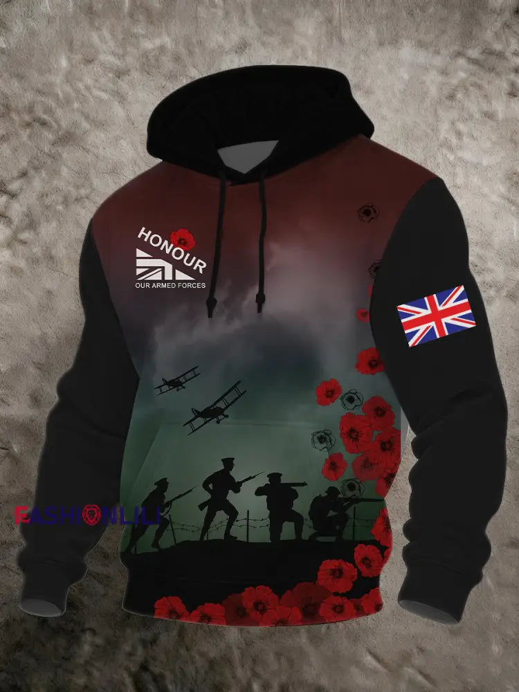 Men’s Remembrance Day Lest We Forget Printed Hoodie As picture / S