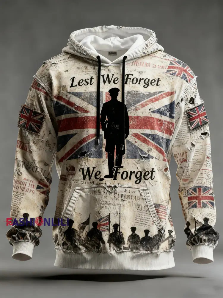 Men’s Remembrance Day Lest We Forget Printed Hoodie As picture / S