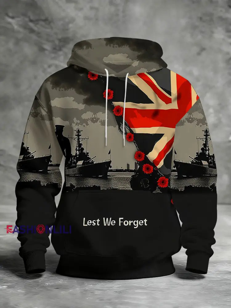 Men’s Remembrance Day Lest We Forget Printed Hoodie As picture / S