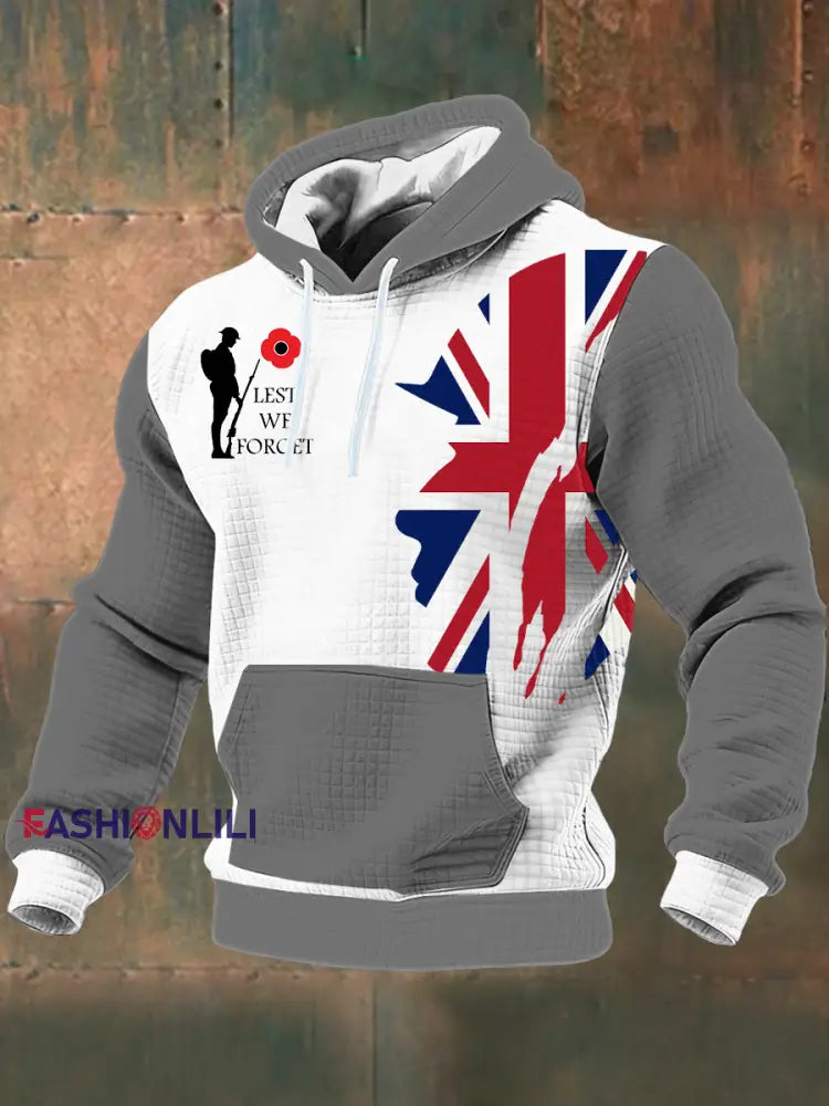 Men’s Remembrance Day Lest We Forget Printed Hoodie Gray / S