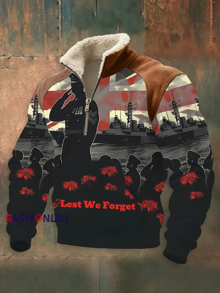 Men’s Remembrance Day Lest We Forget Printed Sweatshirt As picture / S