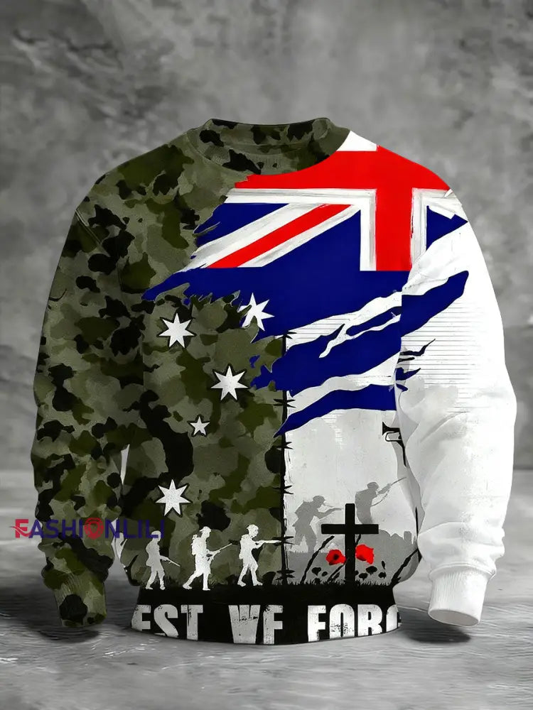 Men’s Remembrance Day Lest We Forget Printed Sweatshirt As picture / S