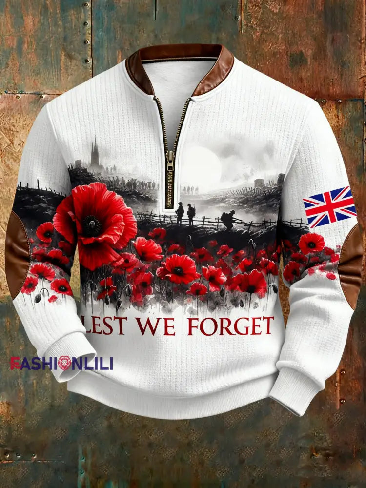 Men’s Remembrance Day Lest We Forget Printed Sweatshirt As picture / S