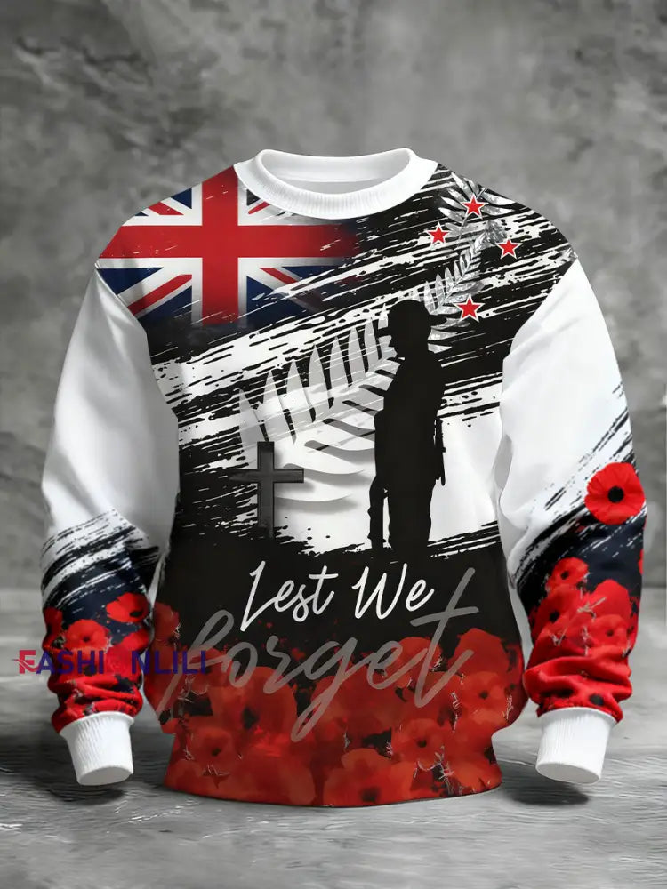 Men’s Remembrance Day Lest We Forget Printed Sweatshirt As picture / S