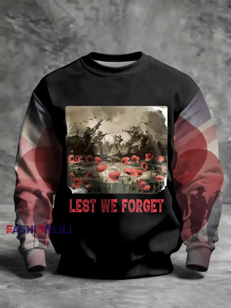 Men’s Remembrance Day Lest We Forget Printed Sweatshirt As picture / S