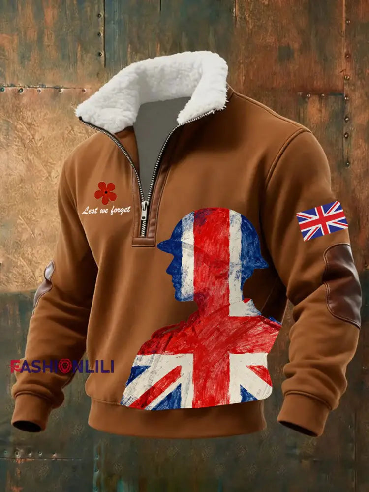 Men’s Remembrance Day Lest We Forget Printed Sweatshirt Brown / S