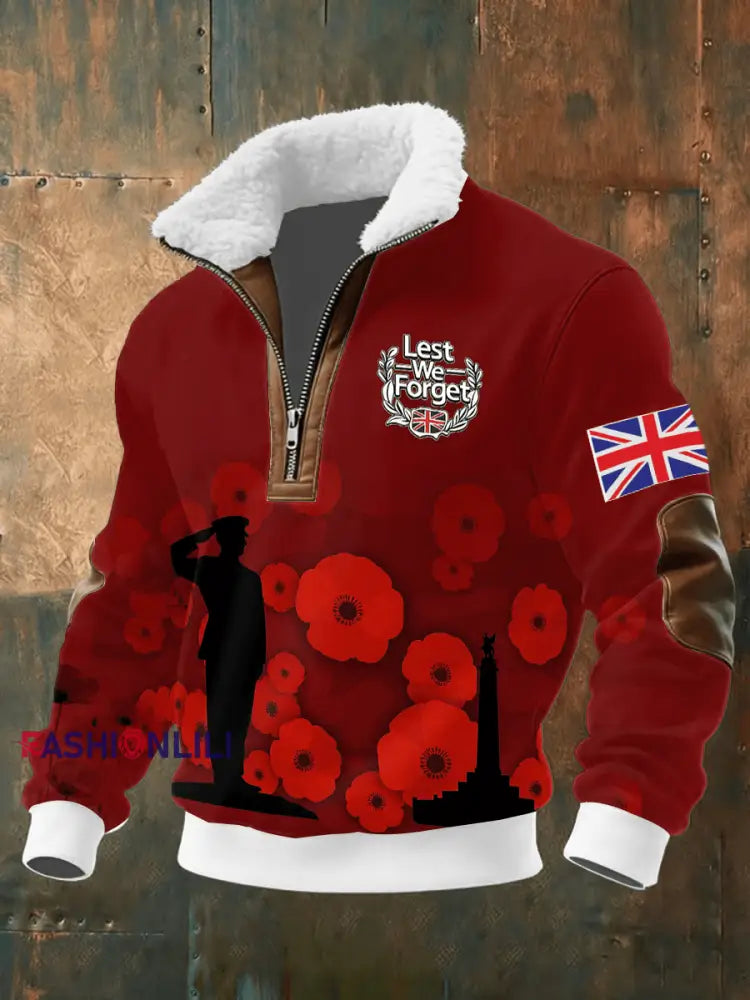 Men’s Remembrance Day Lest We Forget Printed Sweatshirt Red / S