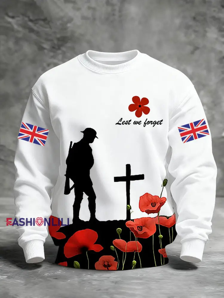 Men’s Remembrance Day Lest We Forget Printed Sweatshirt White / S