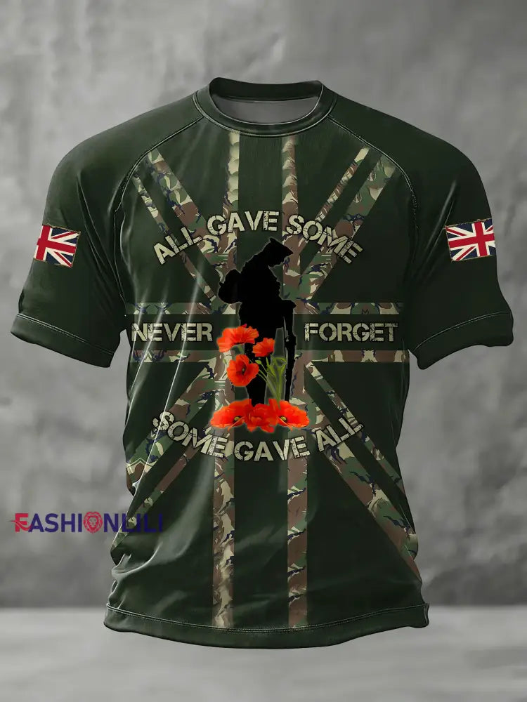 Men’s Remembrance Day Lest We Forget Short Sleeve T-shirt Dark Green / S