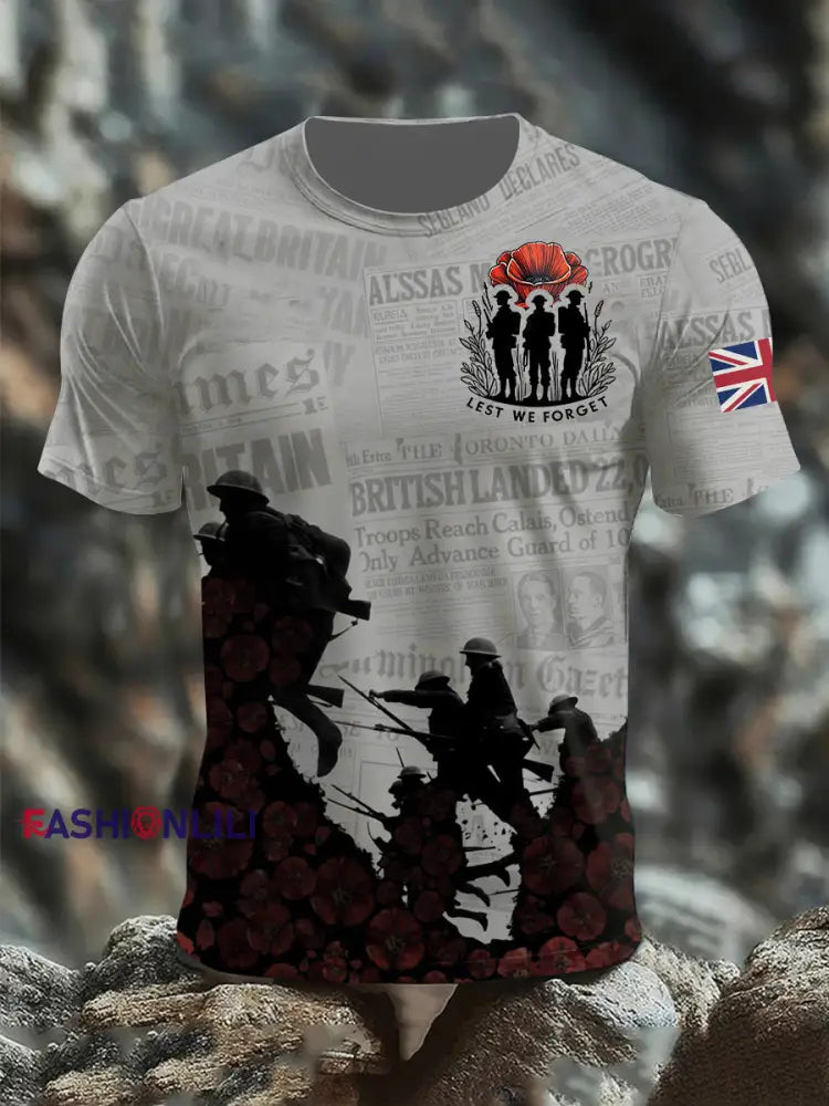 Men’s Remembrance Day Lest We Forget Short Sleeves T-shirt Gray / S