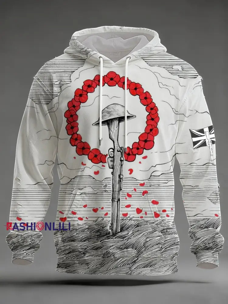 Men’s Remembrance Day Oversized Drop-Shoulder Hoodie with Pockets As picture / S