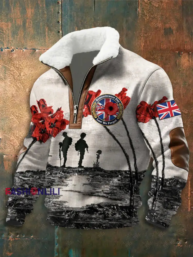 Men’s Remembrance Day Printed baggy zip-up hoodie As picture / S