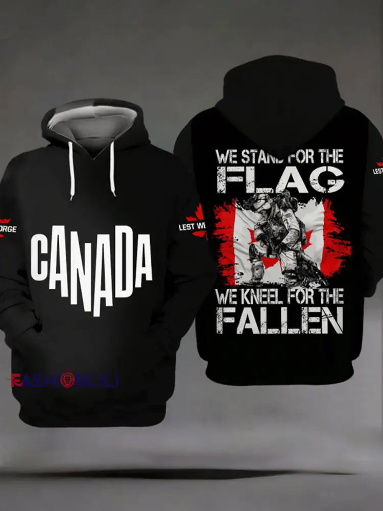 Men’s Remembrance Day Printed Casual Hoodie Black / S