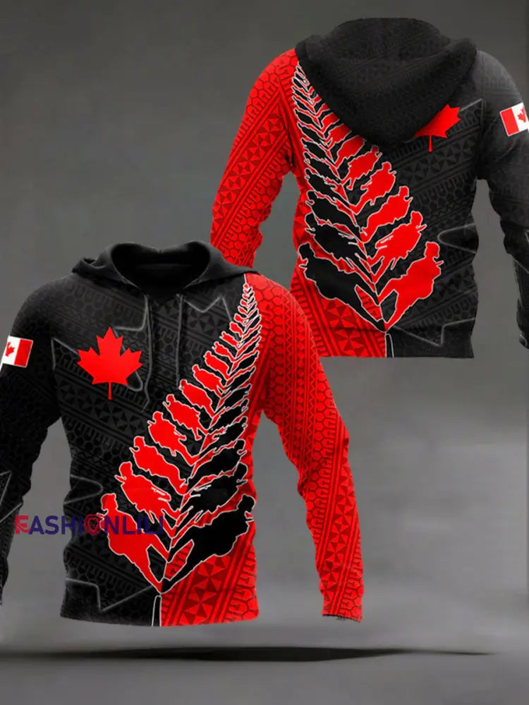 Men’s Remembrance Day Printed Casual Hoodie Red / S