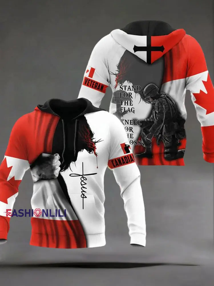 Men’s Remembrance Day Printed Casual Hoodie Red / S