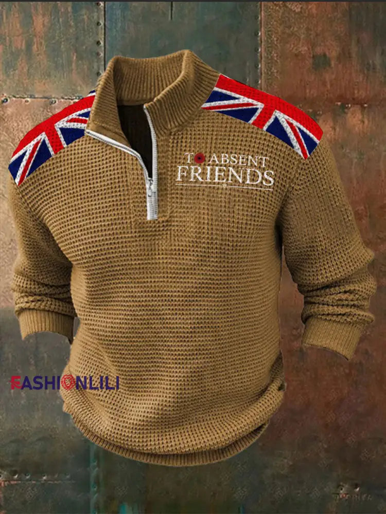 Men’s Remembrance Day To Absent Friends Zipper Sweater Light Brown / S