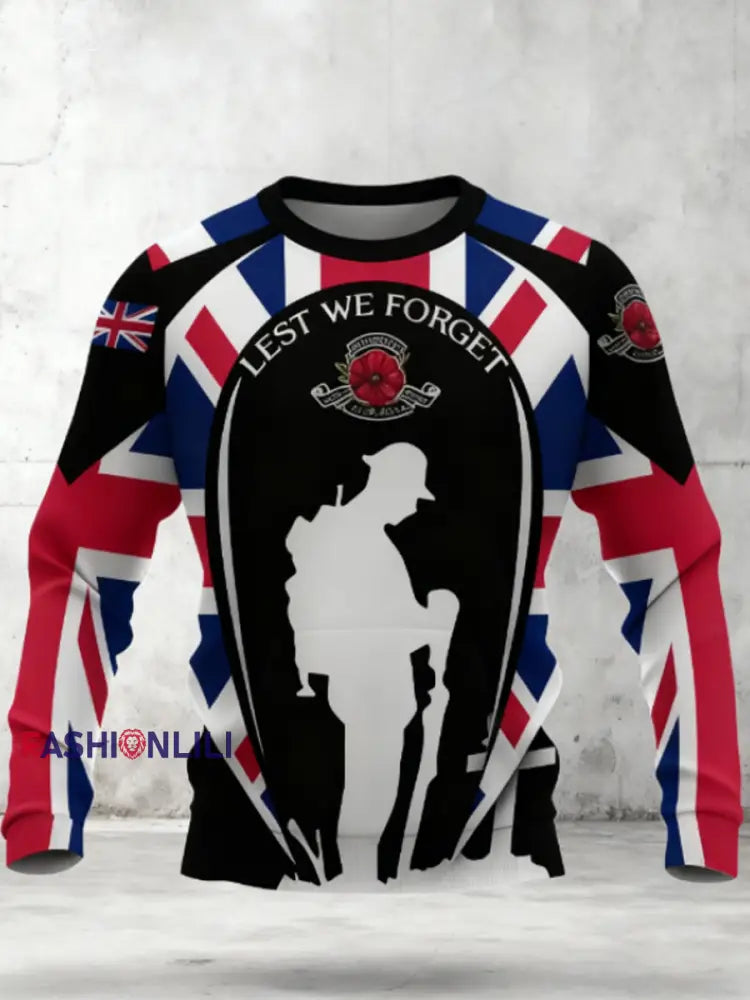 Men’s Remembrance Day UK army flag Crew Neck Sweatshirt Black / S