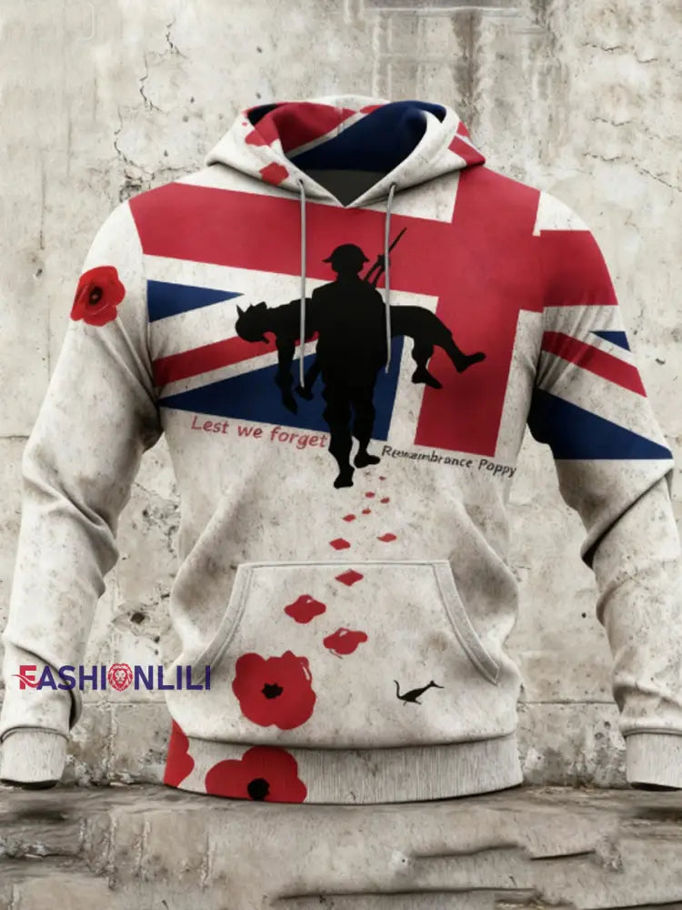 Men’s Remembrance Day UK army flag Hoodie White / S
