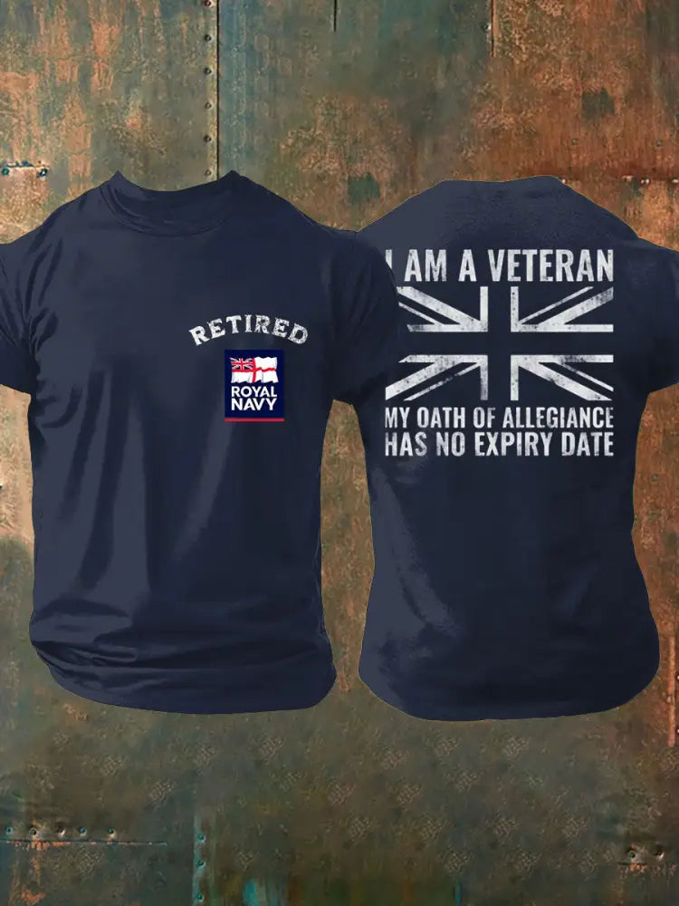Men’s Retired Navy Veteran Printed T-shirt Navy Blue / S