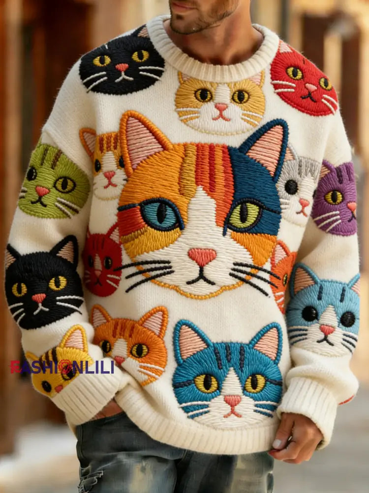 Men’s Retro Abstract Animal Art Print Comfortable Knit Top A / S