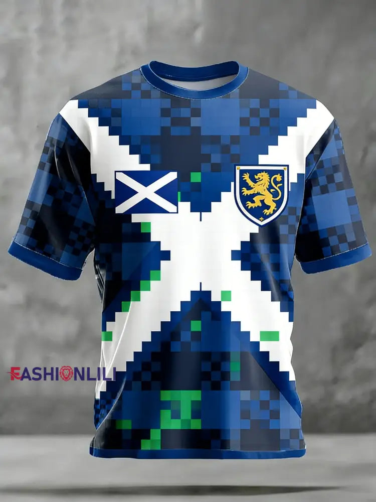 Men’s Retro Scotland Football Lover Tartan Army Casual Short-Sleeve T-Shirt Blue / S