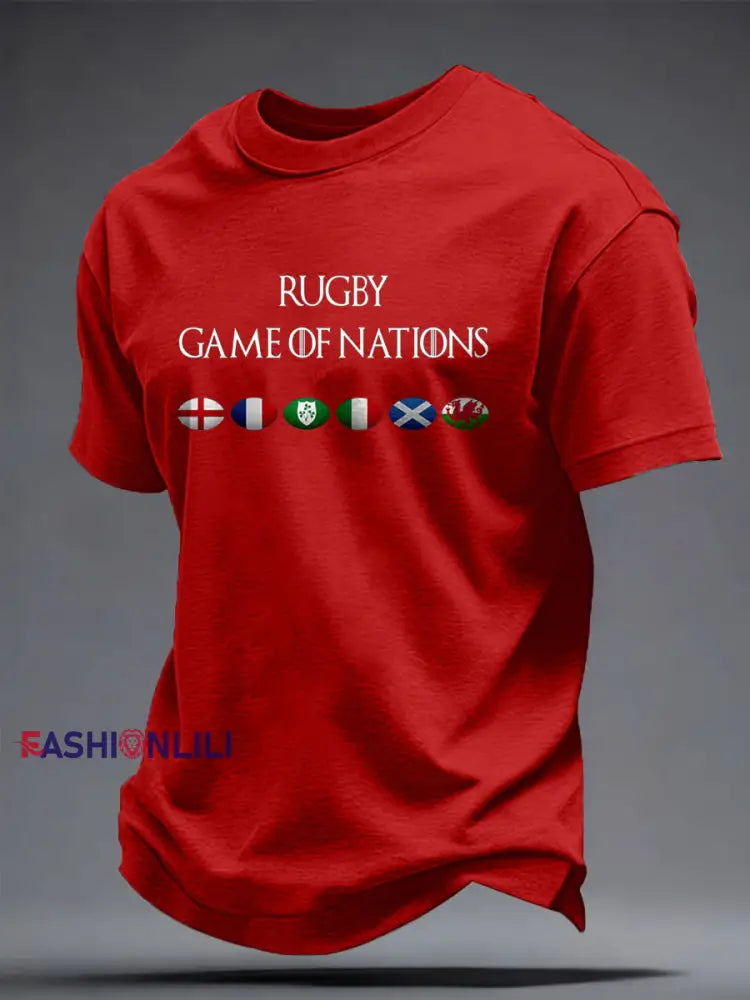 Men’s Rugby Lover Game of Nations Printed T-shirt Pure Red / S
