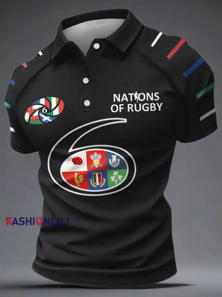 Men’s Rugby Lover Nations Printed Casual Tops Black / S