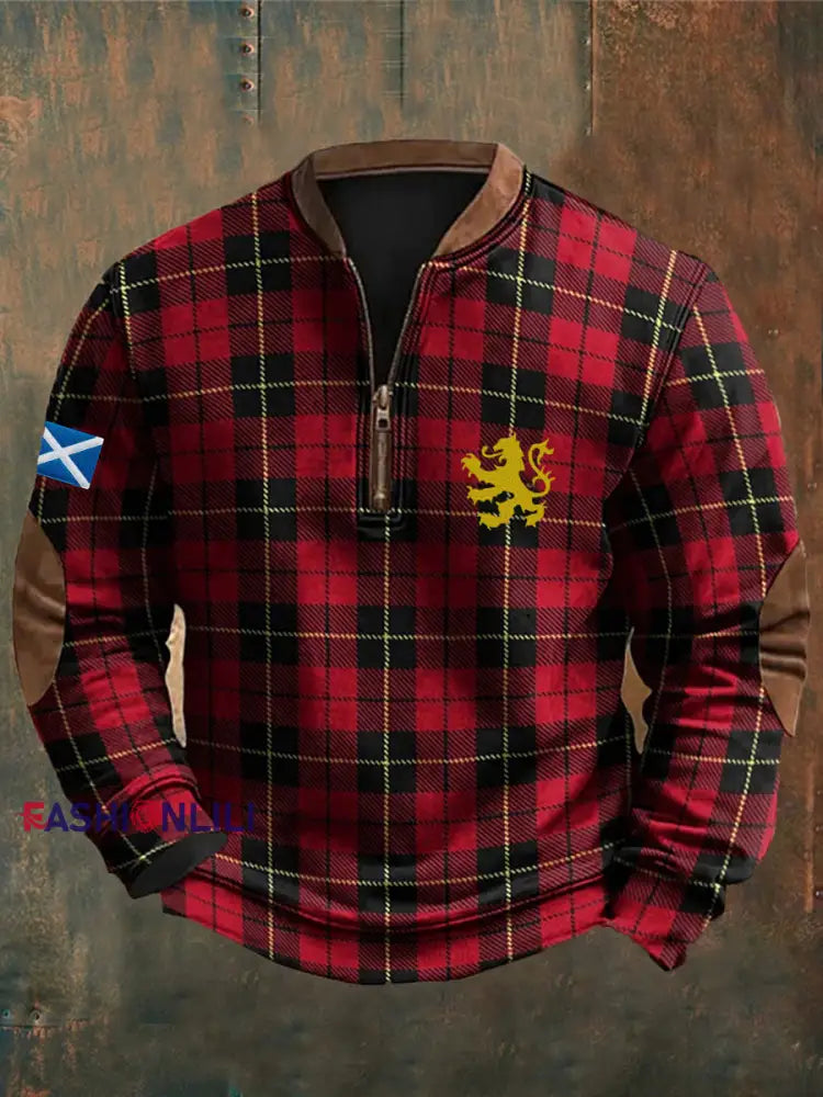 Men’s Scotland Flag Printed Long Sleeve Sweatshirt Red / S
