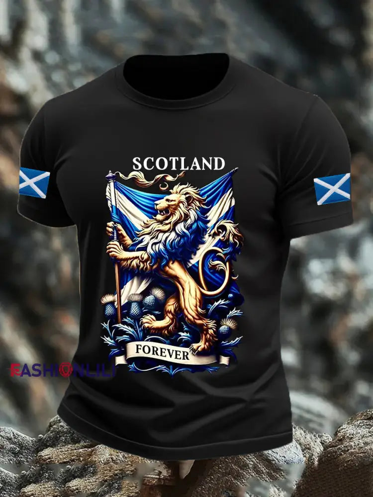 Men’s Scotland Flag Proud The Brave Printed Casual Short Sleeve T-shirt Black / S