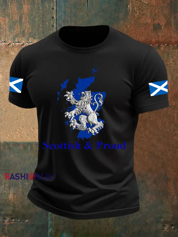 Men’s Scotland Flag Proud The Brave Printed Casual Short Sleeve T-shirt Black / S