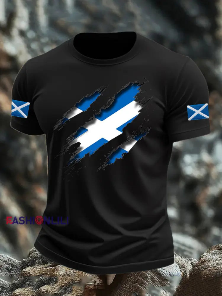 Men’s Scotland Flag Proud The Brave Printed Casual Short Sleeve T-shirt Black / S