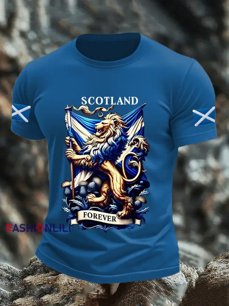 Men’s Scotland Flag Proud The Brave Printed Casual Short Sleeve T-shirt Blue / S