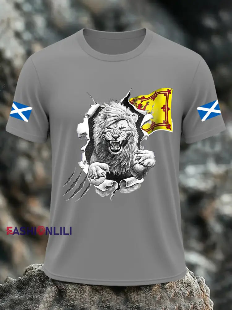 Men’s Scotland Flag Proud The Brave Printed Casual Short Sleeve T-shirt Gray / S