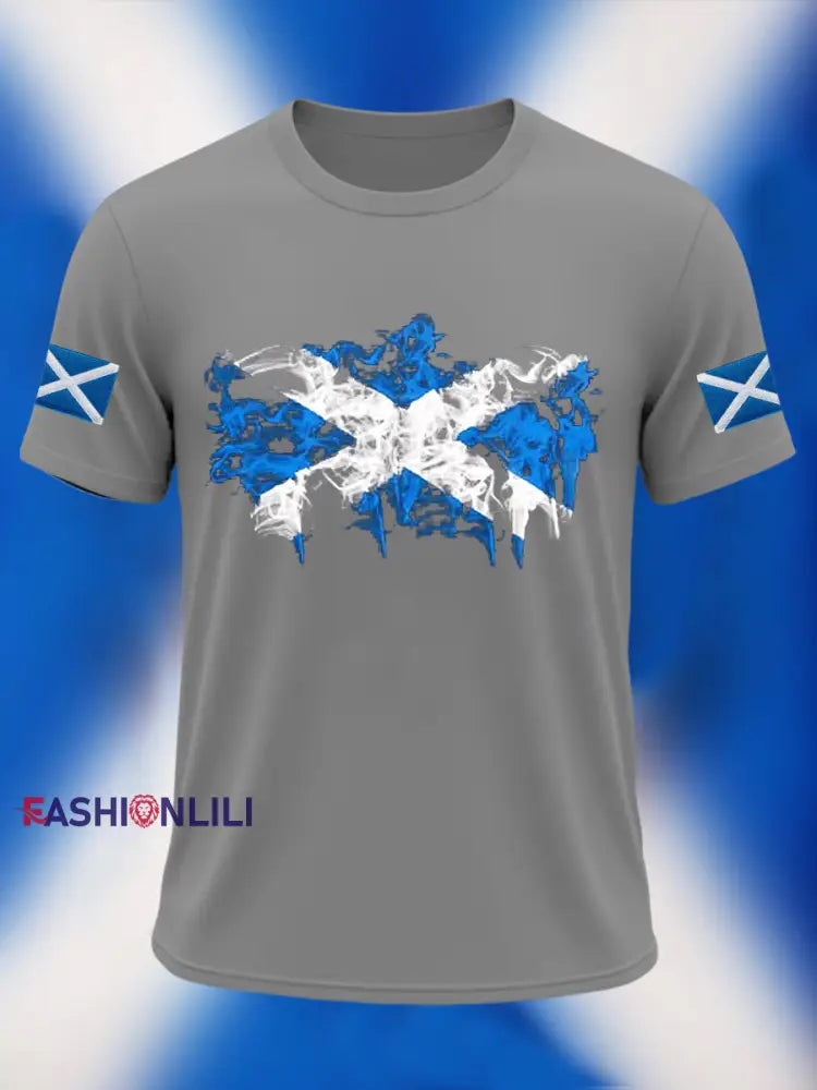 Men’s Scotland Flag Proud The Brave Printed Casual Short Sleeve T-shirt Light Gray / S