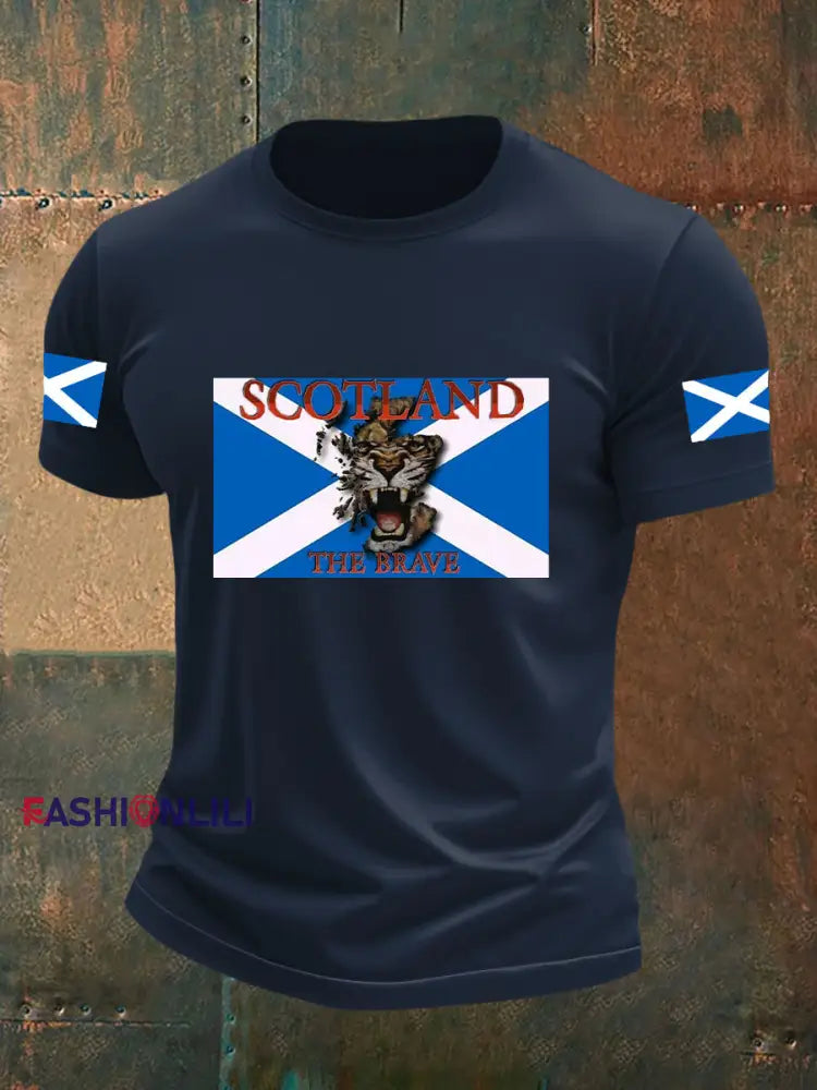 Men’s Scotland Flag Proud The Brave Printed Casual Short Sleeve T-shirt Navy Blue / S