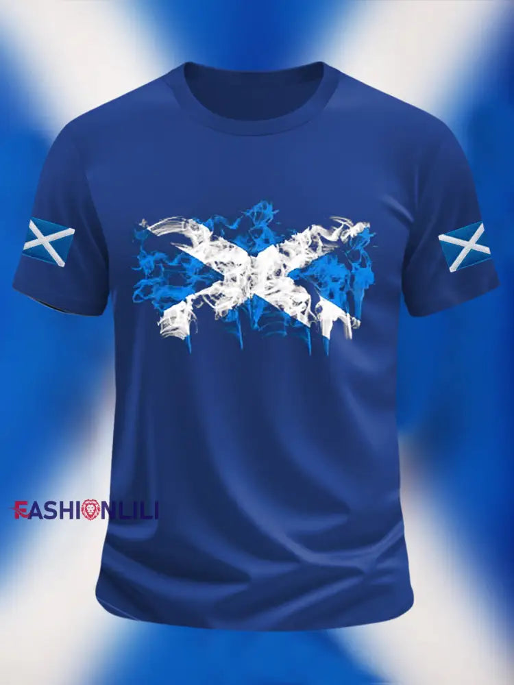 Men’s Scotland Flag Proud The Brave Printed Casual Short Sleeve T-shirt Royal Blue / S