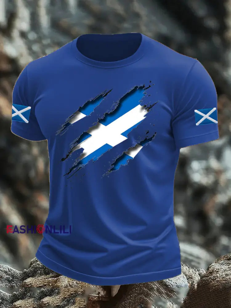 Men’s Scotland Flag Proud The Brave Printed Casual Short Sleeve T-shirt Royal Blue / S