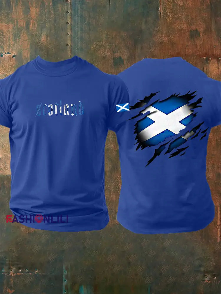 Men’s Scotland Flag Proud The Brave Printed Casual Short Sleeve T-shirt Royal Blue / S