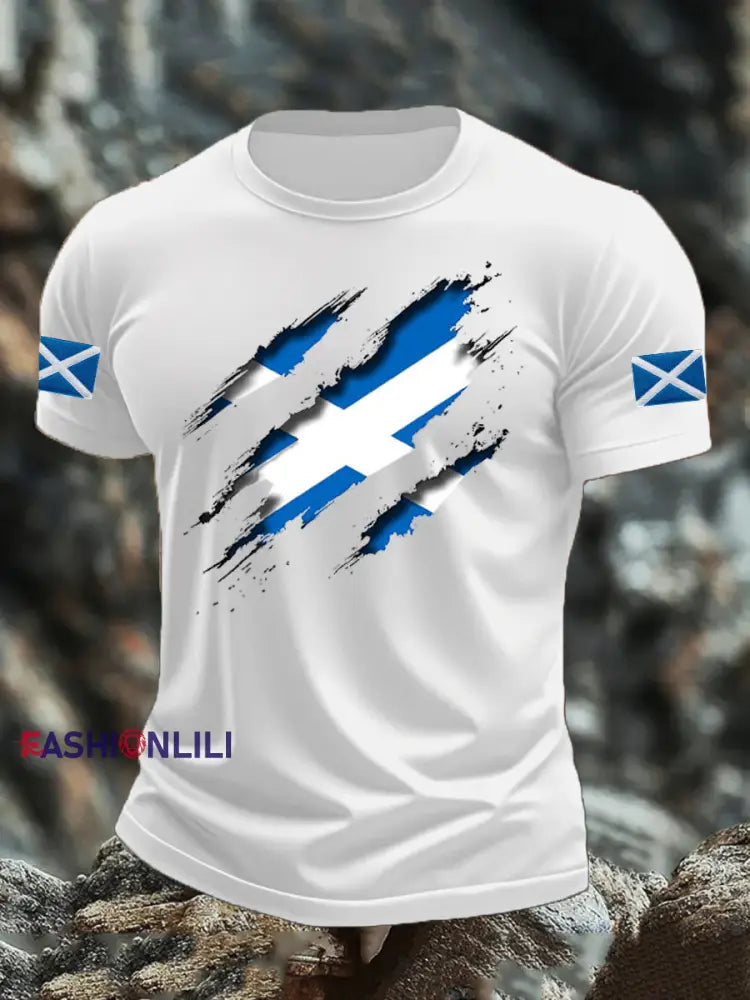 Men’s Scotland Flag Proud The Brave Printed Casual Short Sleeve T-shirt White / S