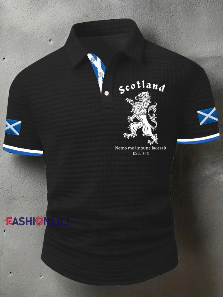 Men’s Scotland Flag Proud The Brave Printed Casual Short Sleeve Top Black / S