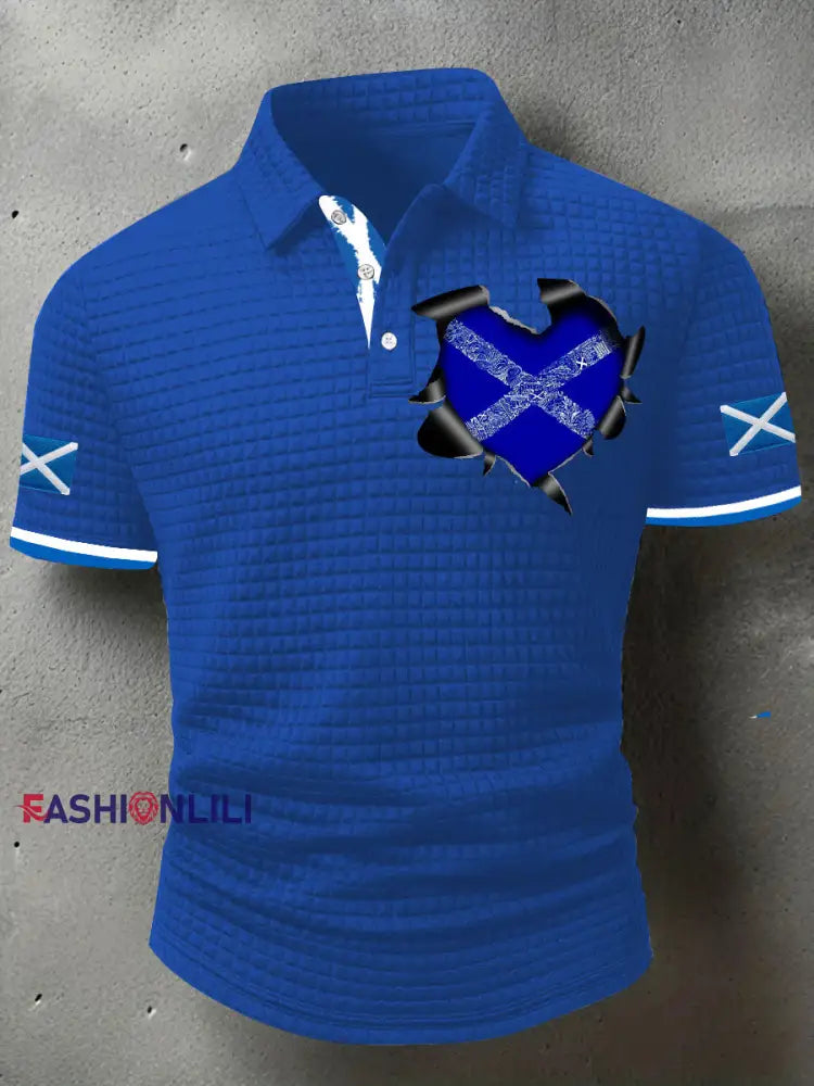 Men’s Scotland Flag Proud The Brave Printed Casual Short Sleeve Top Blue / S