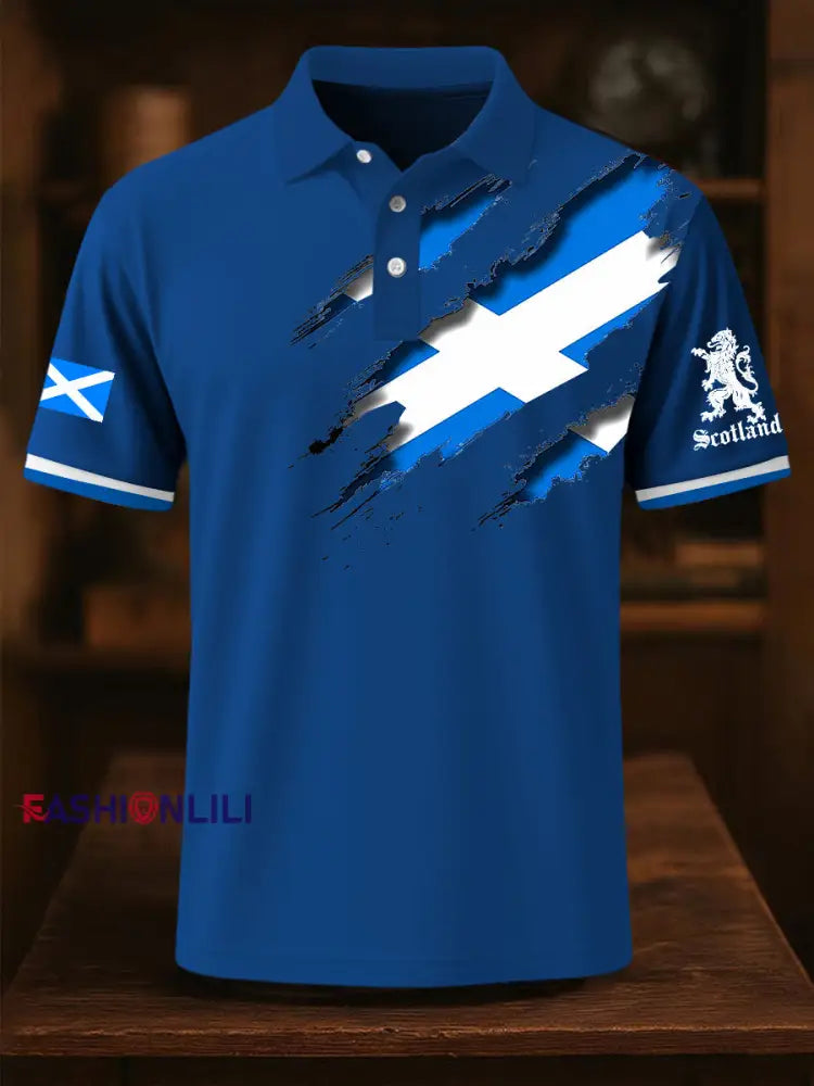 Men’s Scotland Flag Proud The Brave Printed Casual Short Sleeve Top Blue / S