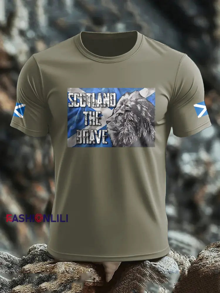 Men’s Scotland Flag Proud The Brave Printed T-shirt Army Green / S