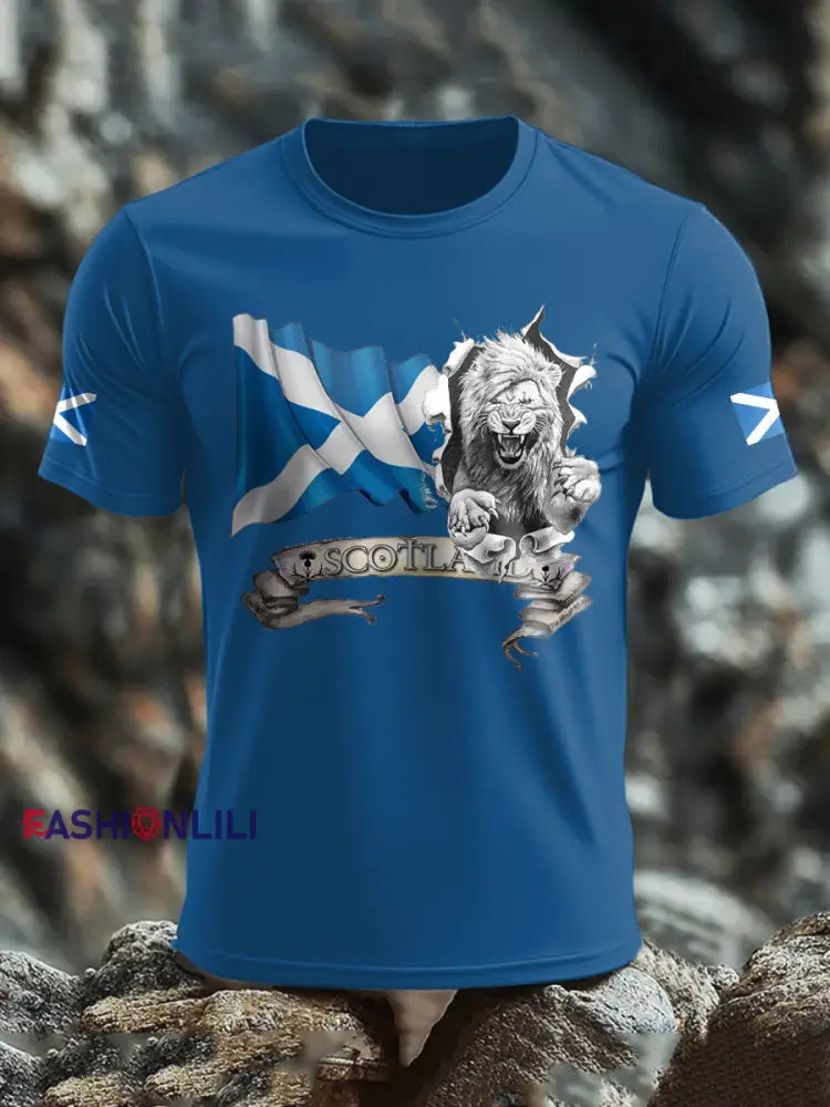 Men’s Scotland Flag Proud The Brave Printed T-shirt Blue / S